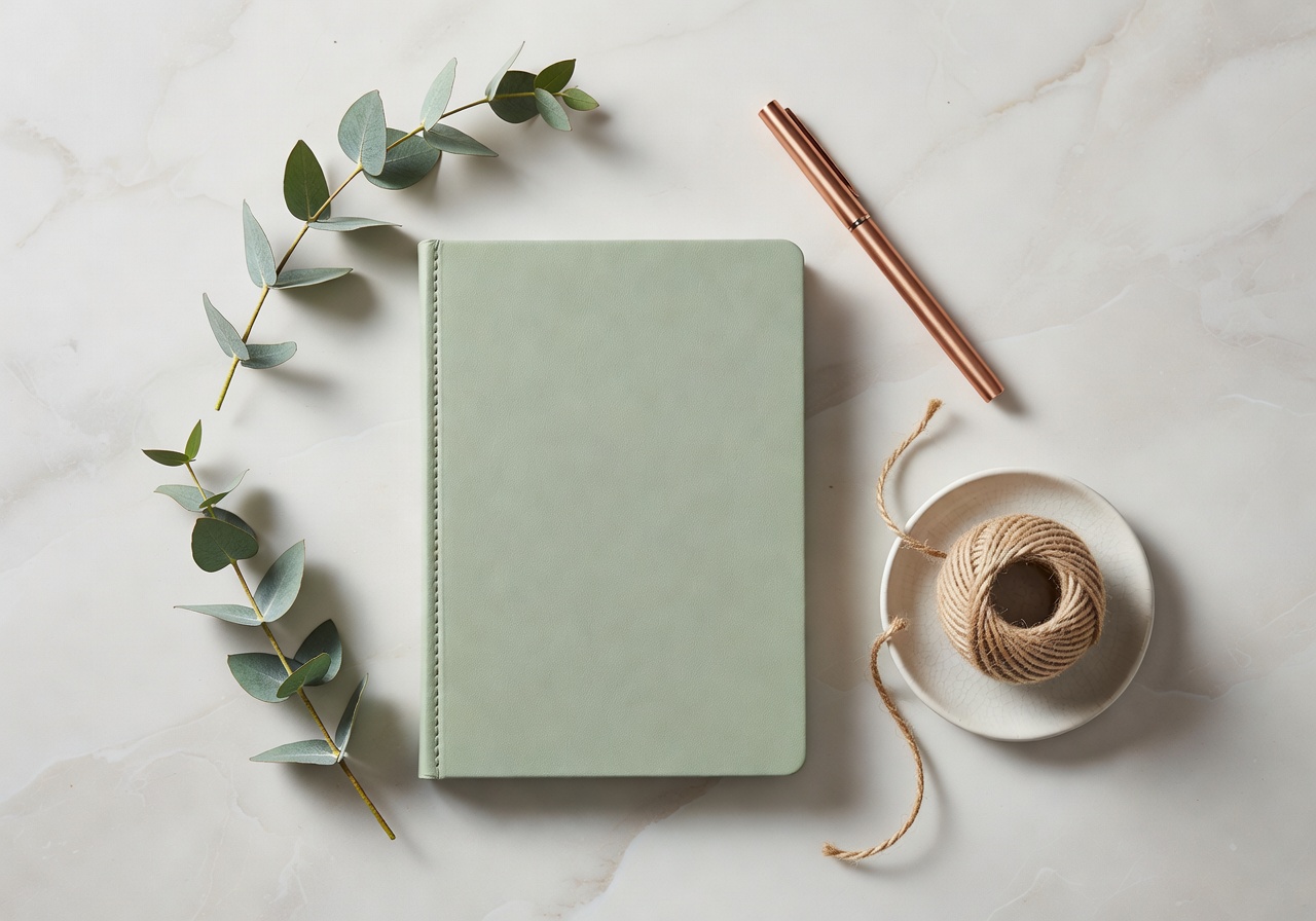 Aesthetic flatlay with notebook and accessories