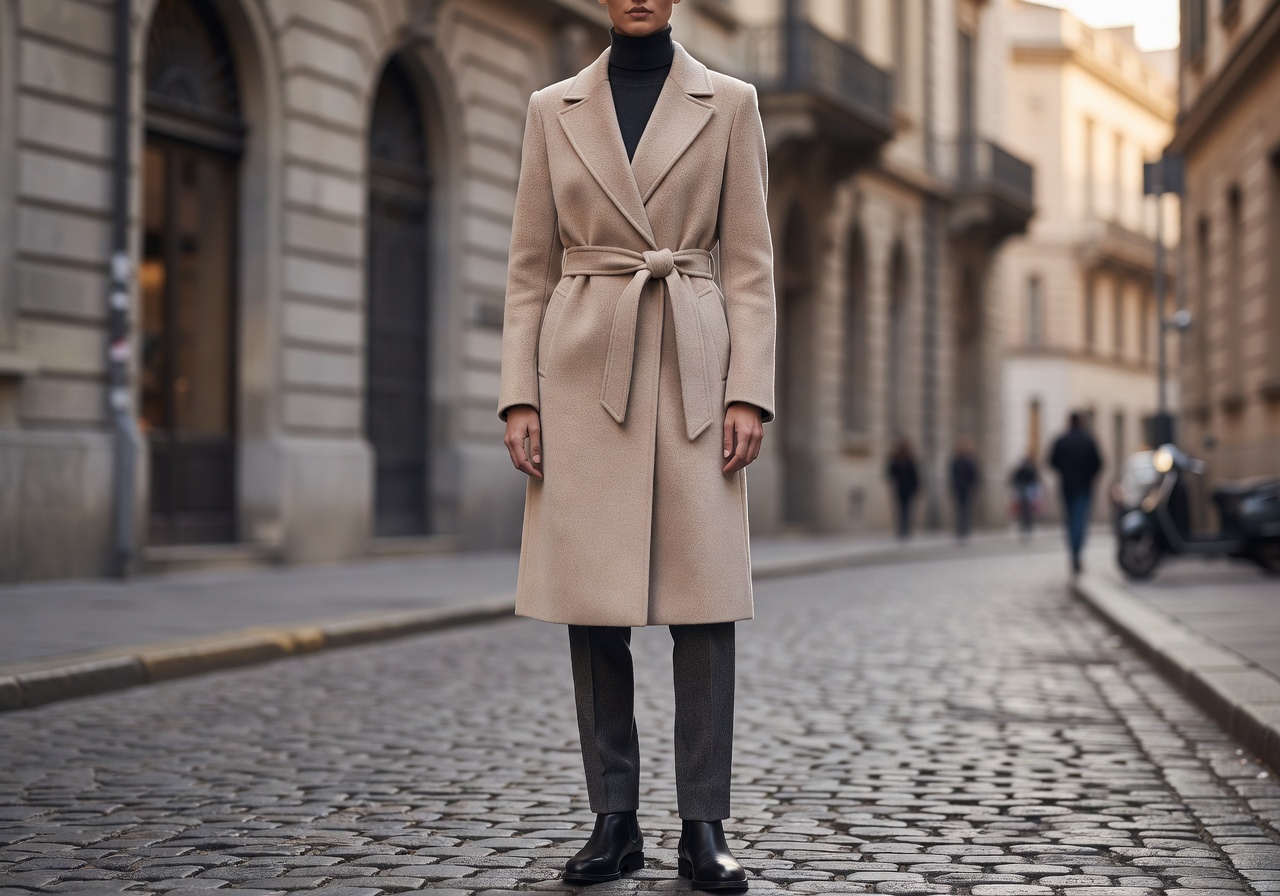 Fashion model in neutral coat