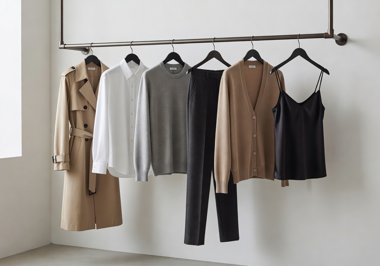Capsule wardrobe neutral clothing rack