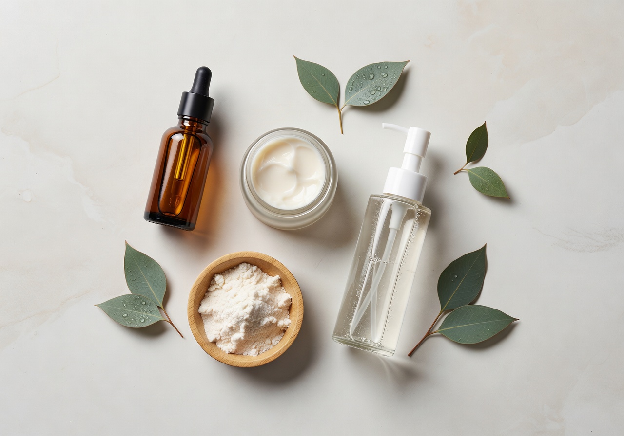 Clean beauty product photography flatlay