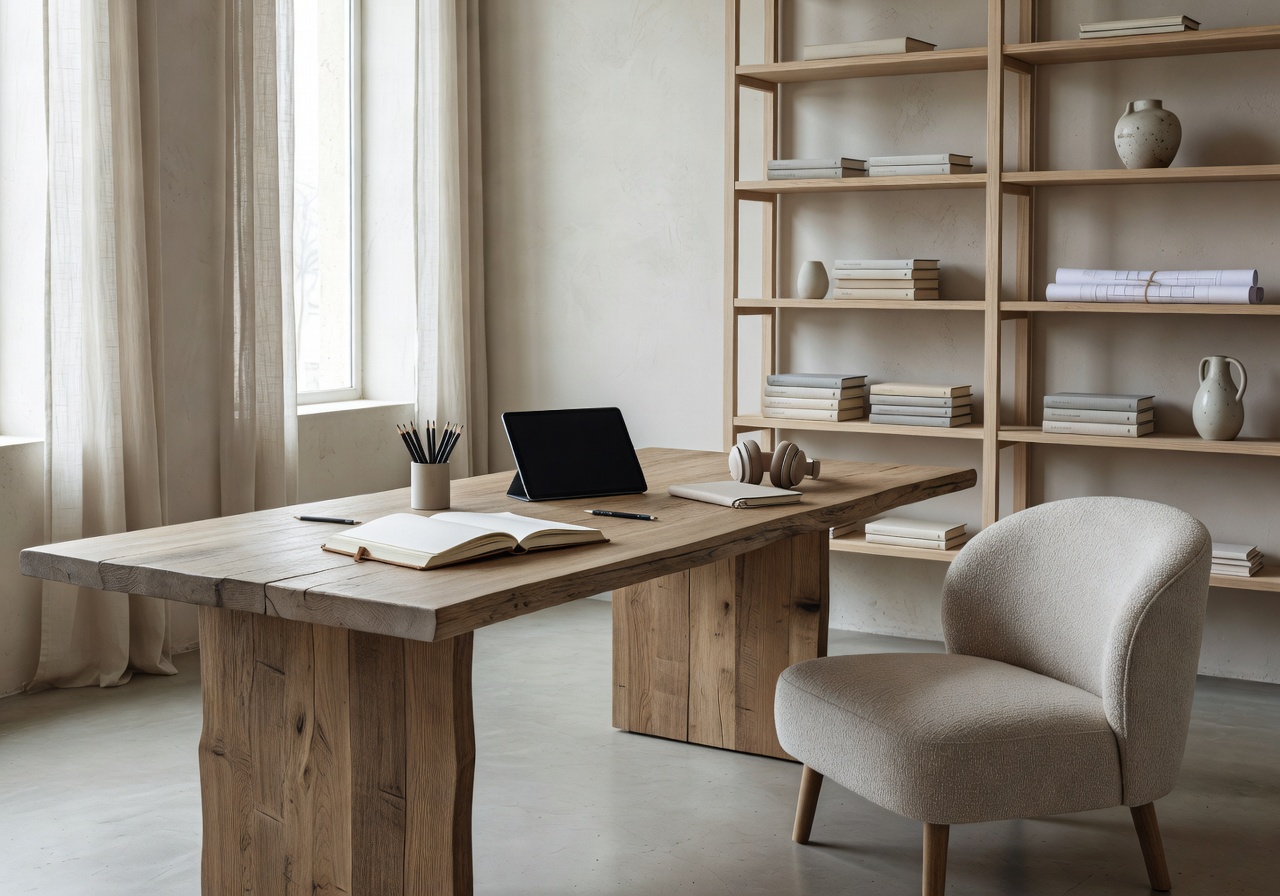 Creative editorial workspace neutral tones