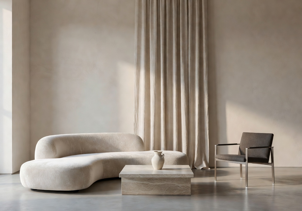 Luxury fashion editorial aesthetic interior with neutral tones