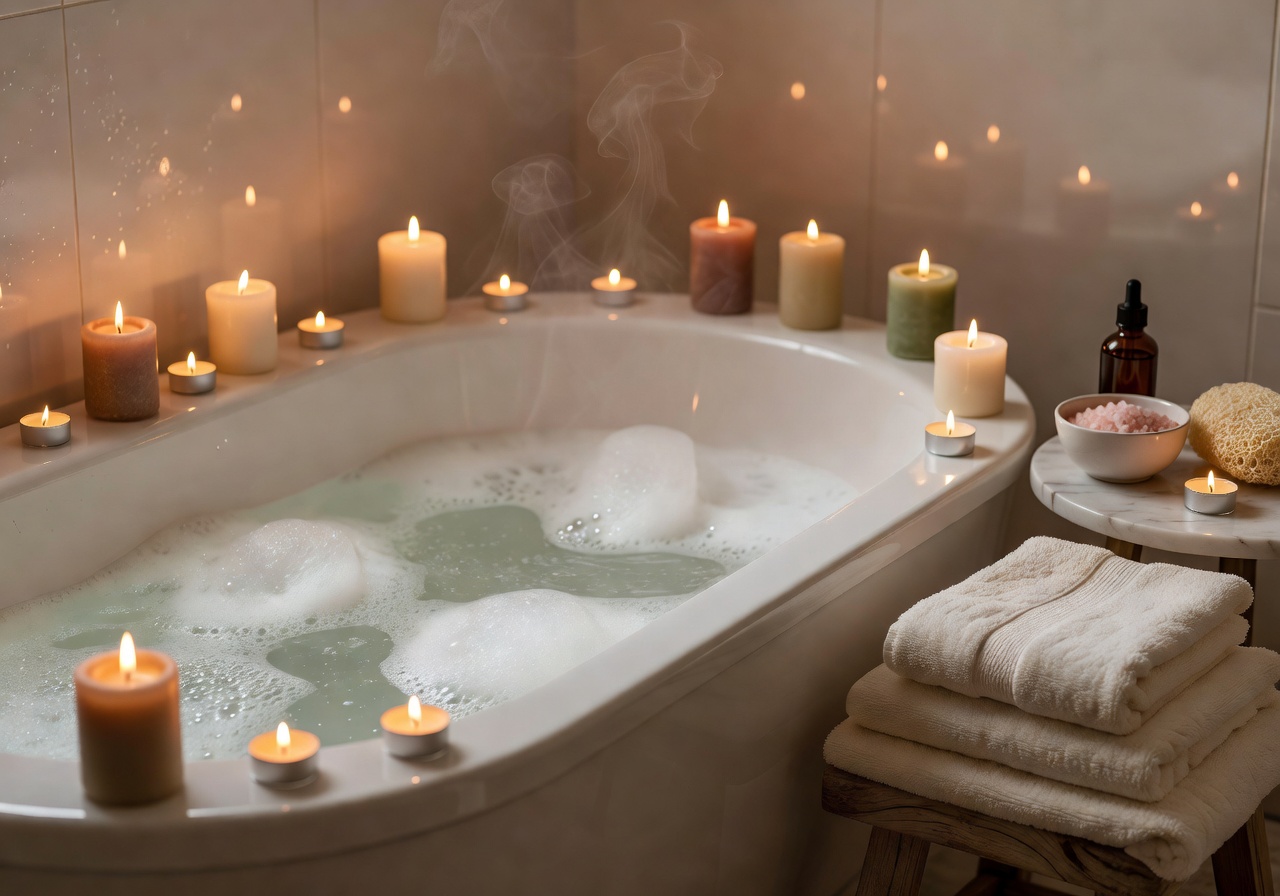 Self-care bath aesthetic candles